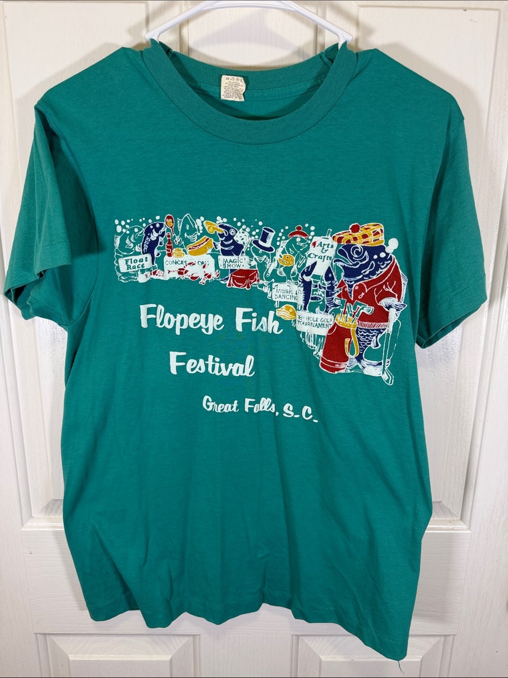 Screen Stars Teal Flopeye Fish Festival Graphic Tee